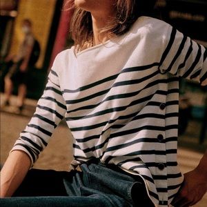 Sézane Noan Marinière-navy/ecru Size medium